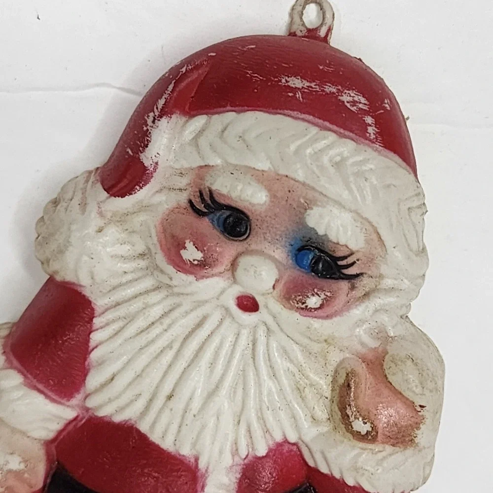 Vintage Santa Claus Plastic Blow Mold Christmas Ornament Hong Kong 4 inch